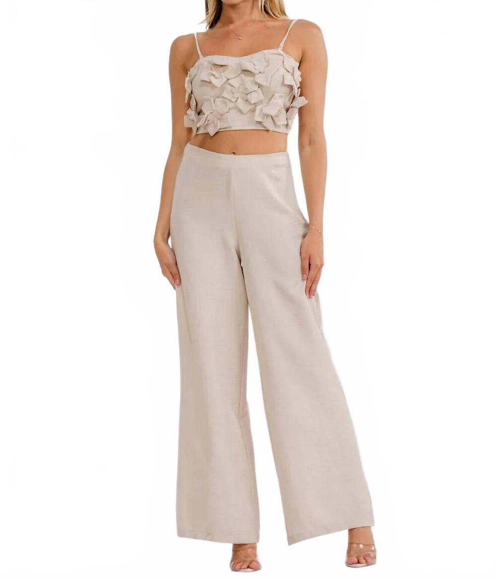 NEW LITTLE SECRET OF MINE petals & prosecco flower detail top & zip up pants set